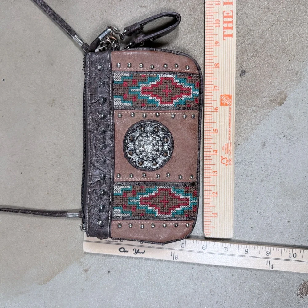 Western Aztec Crossbody Purse Rhinestone Studded Shoulder Bag Brown Tan